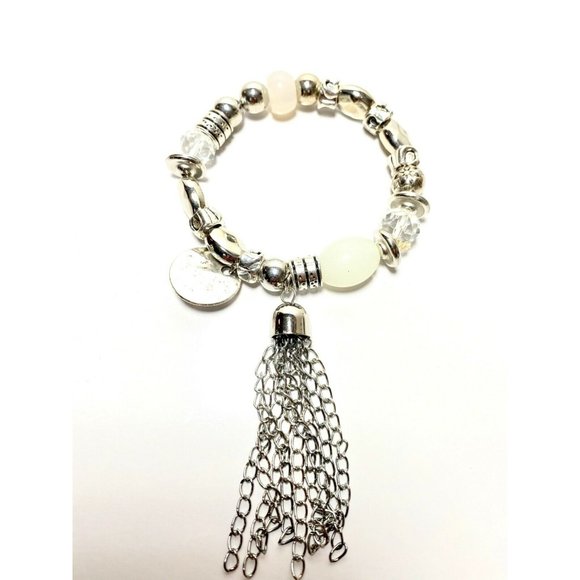 Silver Color Bracelet with Charms - Stretchable One Size Fits All Bracalet - Picture 5 of 5